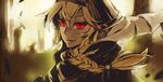  blonde_hair braid commentary_request glowing glowing_eyes long_hair looking_at_viewer pixiv_fantasia pixiv_fantasia_fallen_kings red_eyes rubble shanpao smile 