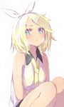  alternate_costume blonde_hair blue_eyes blush bow hair_bow hair_ornament hairclip kagamine_rin kojiki-life necktie short_hair simple_background solo vocaloid wet wet_clothes white_background 