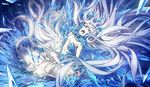  black_sclera blue_eyes closed_eyes commentary crying dress dual_persona ice long_hair multiple_girls open_mouth pixiv_fantasia pixiv_fantasia_fallen_kings pointy_ears screaming shanpao slit_pupils very_long_hair white_eyes white_hair 