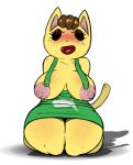  animal_crossing anthro apron black_eyes blush breasts brown_hair cat clothed clothing exposed_breasts eyes_closed feline female fur hair kaitlin_(animal_crossing) kneeling lipstick makeup mammal nintendo nipples open_mouth partially_clothed roy_mccloud shadow simple_background smile solo thick_thighs video_games white_background wide_hips yellow_fur 