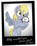  2013 asdfmovie cuddling cute derpy_hooves_(mlp) equine female food friends friendship_is_magic horse mammal muffin my_little_pony pegasus photo pony simple_background size_difference smile solo text what wings wolfjedisamuel yellow_eyes 