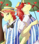 bow_tie brothers equine flam_(mlp) flim_(mlp) friendship_is_magic fruit horn horse mammal my_little_pony pony sibling striped_shirt tree unicorn wing-of-chaos 