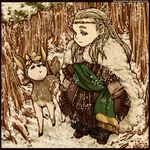  1boy blonde_hair crossover deerling elf forest legolas long_hair middle_earth nature pointy_ears pokemon scarf snow winter_clothes 