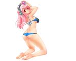  ass bikini drink headphones nitroplus pink_hair sonico super_sonico swimsuit transparent 