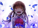  blush bow brown_hair close ib ib_(ib) long_hair petals qitoli tears 