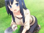  black_hair blue_eyes famima game_cg gloves ouma_reika puzzlebox skirt 