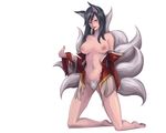  ahri_(league_of_legends) animal_ears breasts foxgirl league_of_legends nipples no_bra nopan open_shirt pubic_hair rebell tail torn_clothes 