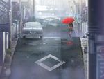  aozaki_aoko game_cg koyama_hirokazu long_hair mahou_tsukai_no_yoru rain scenic seifuku umbrella water 