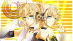  aqua_eyes blonde_hair headphones kagamine_len kagamine_rin len_append rin_append vocaloid 