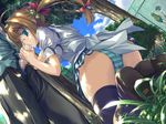  angel_wish brown_hair censored cum fellatio game_cg glasses kurihira_rikka panties penis striped_panties thighhighs twintails underwear 