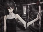  bandage black_hair dress iwai_ryo monochrome original red_eyes techgirl 