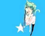  animal_ears aqua_eyes aqua_hair blue catgirl hatsune_miku naoto_(tulip) stars tail thighhighs vocaloid 