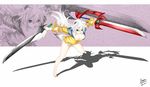  animal_ears ayase_tamaki breasts cleavage green_eyes long_hair original sword tail torn_clothes weapon white_hair 