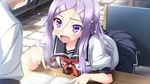  amou_mikage game_cg kikurage purple_eyes purple_hair purple_software seifuku shiawase_kazokubu 