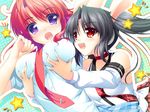  amami_akira applique asami_asami black_hair blush breast_grab fake_azure_arcology game_cg orikura_rio red_hair seifuku 