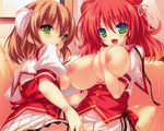  2-g 2girls aihara_airi ass breast_hold breasts brown_hair nipples open_shirt red_hair seifuku shidou_suzuka show_(rinnetenshow) softhouse-seal_grandee undressing zettai_ryouiki_sex_royale!! 