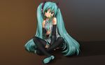  aqua_eyes aqua_hair hatsune_miku headphones leek long_hair rustle skirt thighhighs tie twintails vocaloid 