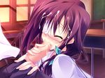  blush censored eyepatch fellatio game_cg hanasaki_uri harukazedori_ni_tomarigi_wo_2nd_story purple_hair short_hair 