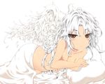  angel_beats! bed blush brown_eyes long_hair nude tachibana_kanade white white_hair wings 