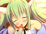  bell blush bow catgirl censored ezekiel game_cg green_hair long_hair nimura_yuushi osananajimi_wa_daitouryou penis ribbons twintails 