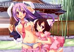  animal_ears breasts bunny_ears bunnygirl inaba_tewi nipples open_shirt panties panty_pull purple_hair reisen_udongein_inaba striped_panties tie touhou underwear yayoi_and_nagi 