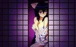  animal_ears bare_shoulders blue_hair blush breasts cat_ears cleavage closed_mouth highres isono_satoshi japanese_clothes large_breasts long_hair noihara_himari off_shoulder omamori_himari purple_eyes see-through sitting solo very_long_hair wallpaper wet wet_clothes yokozuwari 