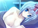  bed blue_eyes blue_hair blush breasts game_cg miyoshi_ran nimura_yuushi nipples osananajimi_wa_daitouryou short_hair 