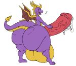  anthro balls big_balls big_butt butt girly huge_balls huge_butt hyper hyper_balls hyper_butt hyper_penis looking_at_viewer looking_back male min penis precum rear_view solo spyro spyro_the_dragon video_games wings 