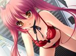  blush bra breasts cleavage mercuria mitsumomo_mam navel panties red_hair takamori_himiko twintails underwear 