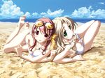  2girls ashita_no_kimi_to_au_tame_ni barefoot beach bikini breasts cleavage kurashima_tomoyasu purple_software swimsuit wakamiya_asuka yuugiri_ruriko 