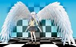  angel_beats! long_hair seifuku skirt tachibana_kanade thighhighs white_hair wings yellow_eyes 