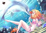  animal bikini blonde_hair dolphin fish flat_chest nomi original swimsuit tagme underwater water yellow_eyes 