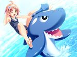  animal barefoot game_cg jpeg_artifacts koutaro kusakari_natane loli ribbons school_swimsuit shark swimsuit tropical_kiss wink 