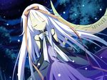  dress hoshizora_no_memoria long_hair mare_s_ephemeral night ribbons snow tree white_hair 
