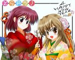  2girls aisaka_taiga flowers japanese_clothes kimono kushieda_minori long_hair red_hair short_hair toradora 