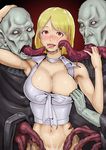  absurdres ao_madoushi ashley_graham blonde_hair blush breasts cleavage highres large_breasts monster navel red_eyes resident_evil resident_evil_4 saliva short_hair sweat tongue zombie 