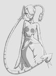  bad_source bare_shoulders cropped_legs detached_collar detached_sleeves flat_chest greyscale hair_over_one_eye highres leviathan_(skullgirls) long_hair long_skirt monochrome shugarskull side_ponytail sketch skirt skull skullgirls smile solo squigly_(skullgirls) stitched_mouth stitches striped_sleeves wide_hips zombie 