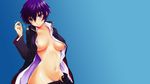  breasts navel nipples nopan open_shirt persona persona_4 purple_eyes purple_hair shirogane_naoto 