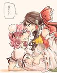  amputee bandages bow brown_hair comic detached_sleeves double_bun hair_bow hair_tubes hakurei_reimu ibaraki_kasen long_hair multiple_girls pink_hair ponke touhou translation_request 