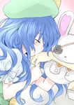  7a61 absurdres bad_id bad_pixiv_id blue_hair blush closed_eyes colorized date_a_live derivative_work hand_kiss hat highres kiss long_hair yoshino_(date_a_live) yoshinon 