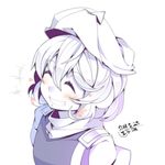  ^_^ blush clenched_teeth closed_eyes dated hat kokka_han letty_whiterock monochrome short_hair simple_background smile solo teeth touhou white_background 