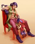  braid chair devo doll ebony_devil gloves jojo_no_kimyou_na_bouken kamiura purple_hair scar sitting stand_(jojo) stardust_crusaders 