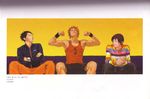  artbook buriki_one casual highres hiroaki_(kof) male_focus multiple_boys muscle official_art orange_hair saionji_takato scan seo_yong-song sitting snk tendou_gai 