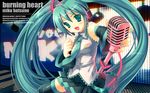  blush detached_sleeves green_eyes green_hair hatsune_miku long_hair mame-p microphone microphone_stand necktie skirt solo thighhighs twintails very_long_hair vocaloid wallpaper 