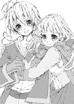  1girl alma_beoulve brother_and_sister cape emihiko final_fantasy final_fantasy_tactics gloves greyscale long_hair monochrome ponytail ramza_beoulve siblings smile 