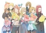  4boys anise_tatlin artist_request asch black_hair blonde_hair blue_eyes bouquet brown_eyes brown_hair choker flower glasses gloves green_choker green_eyes guy_cecil hairband jade_curtiss long_hair luke_fon_fabre mieu multiple_boys multiple_girls natalia_luzu_kimlasca_lanvaldear orange_neckwear red_eyes red_hair smile surcoat tales_of_(series) tales_of_the_abyss tear_grants twintails 