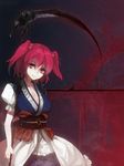  alternate_weapon bad_id bad_pixiv_id blood breasts cleavage hair_bobbles hair_ornament large_breasts onozuka_komachi red_eyes red_hair sasamori_tomoe scythe solo touhou two_side_up weapon 