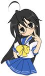  ahoge artist_request black_hair glasses izumi_konata kurokona long_hair lucky_star mole mole_under_eye ryouou_school_uniform school_uniform serafuku solo yellow_neckwear 