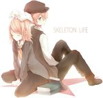  1girl bad_id bad_pixiv_id blonde_hair book brother_and_sister cabbie_hat hat kagamine_len kagamine_rin pantyhose siblings skeleton_life_(vocaloid) tetsuo twins vocaloid 