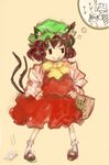  amii animal_ears bad_id bad_pixiv_id brown_hair cat_ears cat_tail chen hat multiple_tails short_hair solo tail touhou 